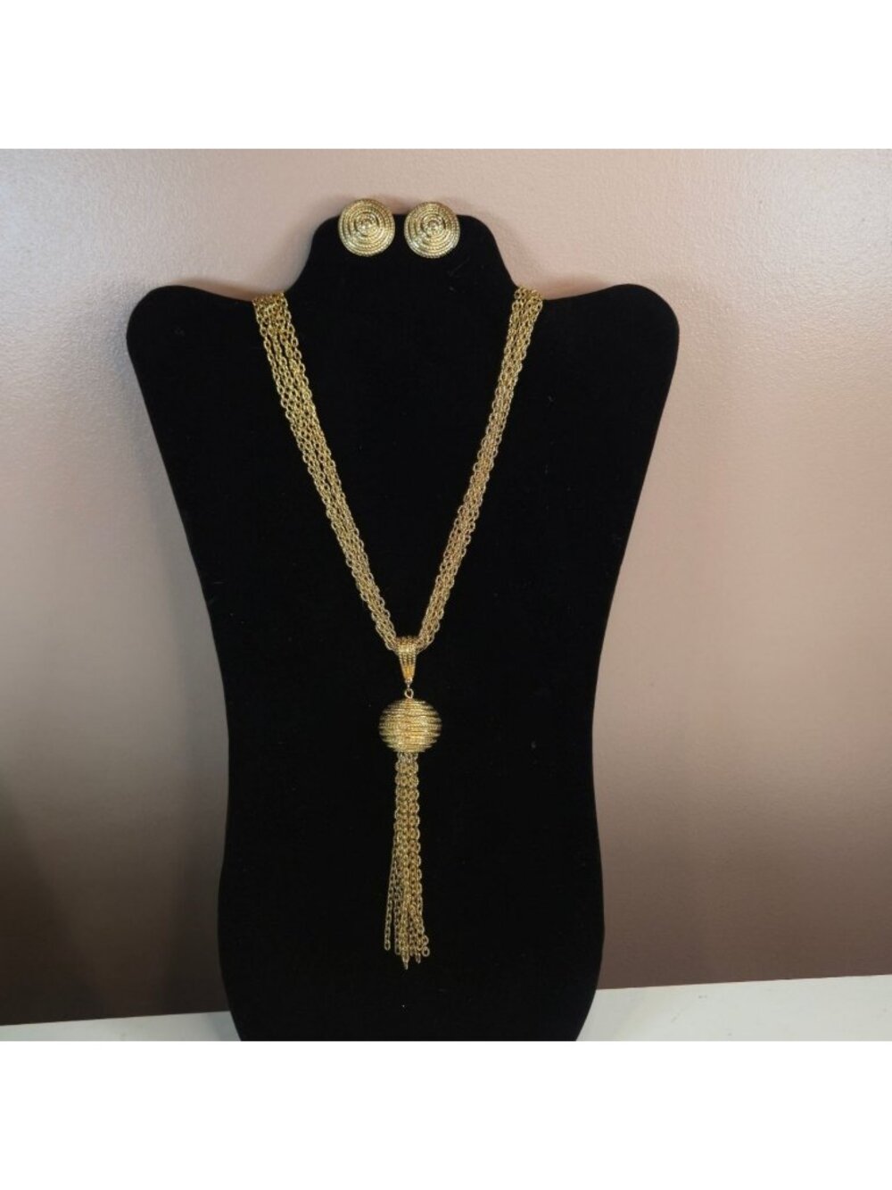 VTG Sarah Coventry Tassel Necklace Clip-On Earrings Multi-Strand Convertible 26"